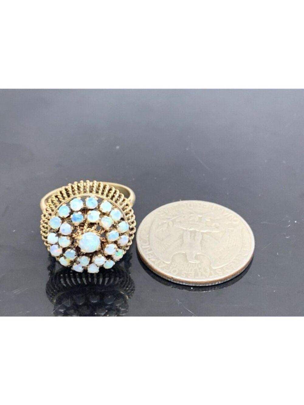 White Opal Cocktail Cluster Women's Ring 14k Yellow Gold Estate Jewelry Size 7.5 - Picture 12 of 16